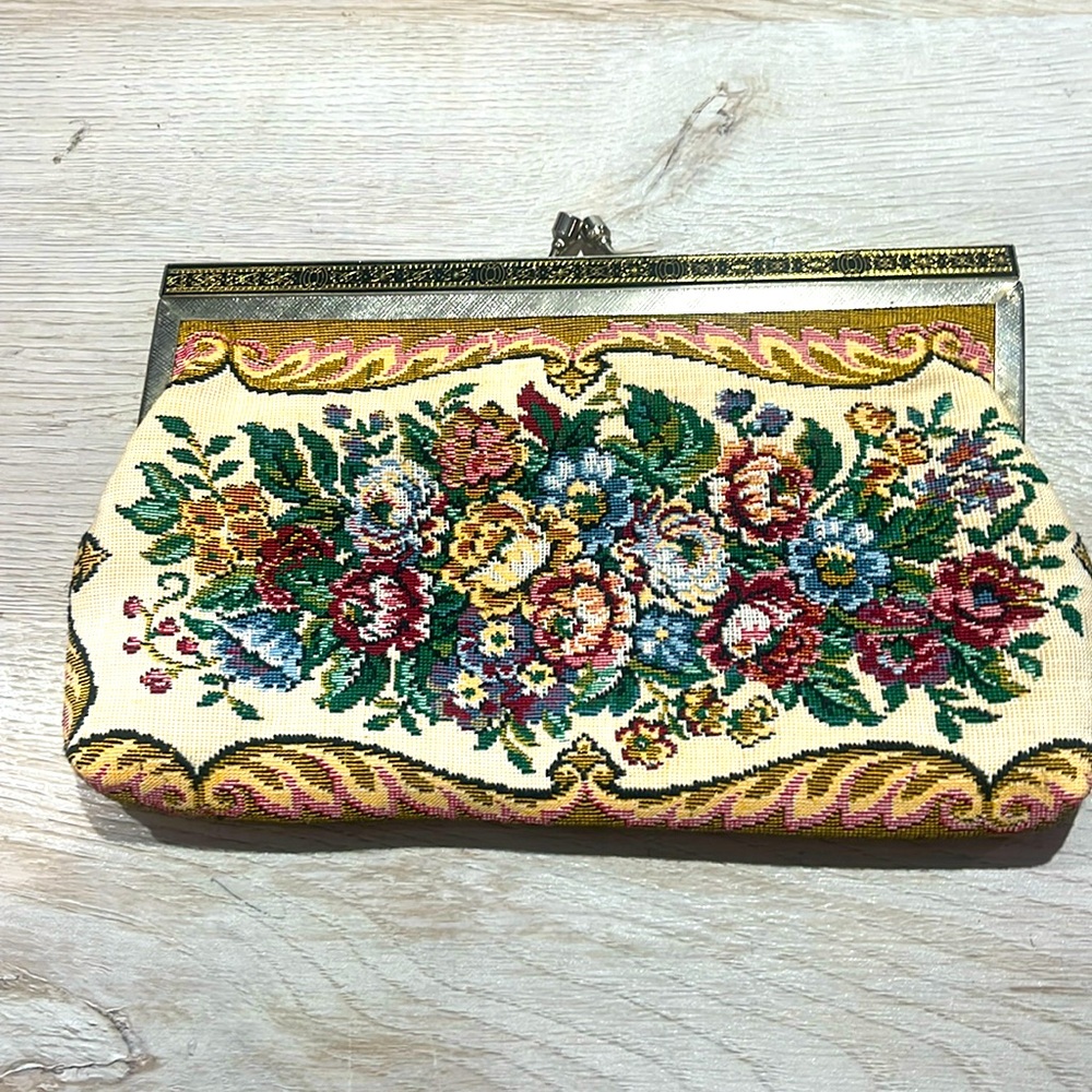 Vintage floral tapestry clutch
